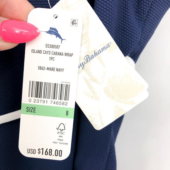 TOMMY BAHAMA One Piece Swimsuit Size 8 Navy Blue Island Cays Cabana Wrap NWT - Picture 9 of 11